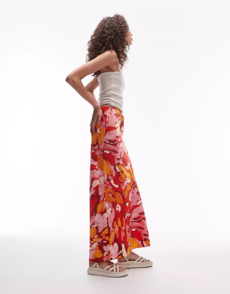 Topshop Tall orange floral print bias maxi skirt in multi