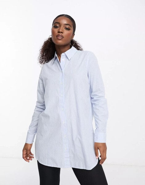 Pieces longline shirt in white & blue stripe