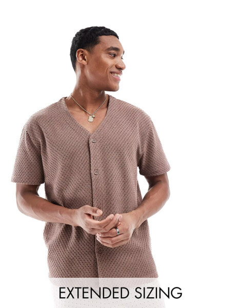 ASOS DESIGN relaxed baseball shirt in dark beige texture