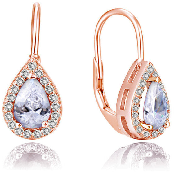 Gold-plated earrings with clear zircons AGUC2231-ROSE