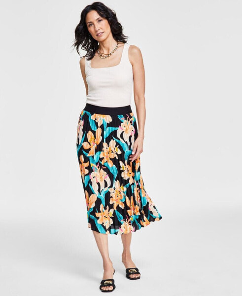 Women's Pleated Floral-Print Midi Skirt, Created for Macy's