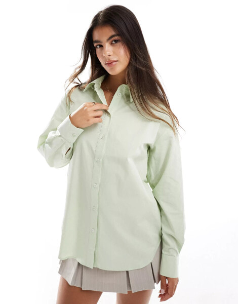 Miss Selfridge poplin oversized shirt in lime green