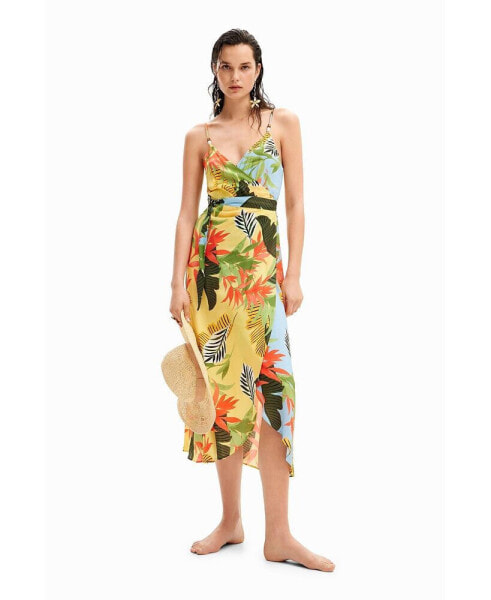 Women's Tropical Wrap Midi Dress