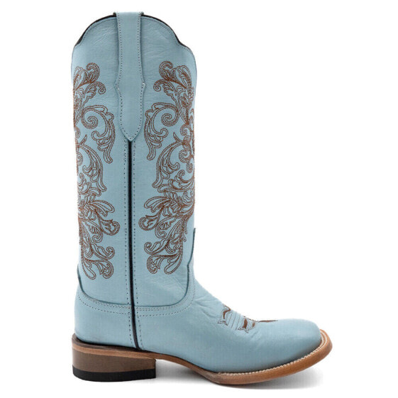 Ferrini Ella Embroidery Square Toe Cowboy Womens Blue Casual Boots 8109325