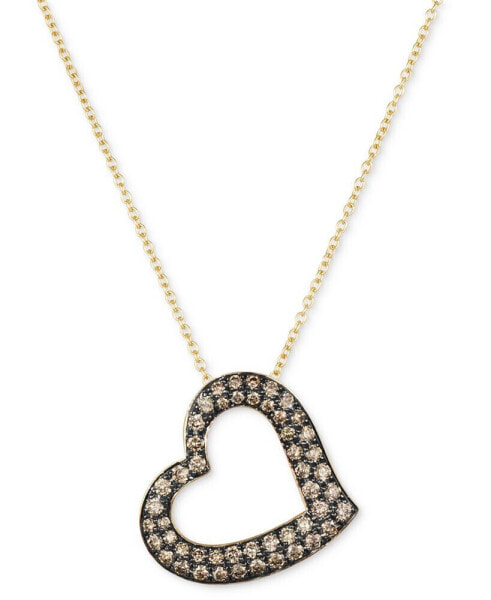 Chocolatier® Chocolate Diamond Heart (5/8 ct. t.w.) 18" Adjustable Pendant Necklace in 14k Gold