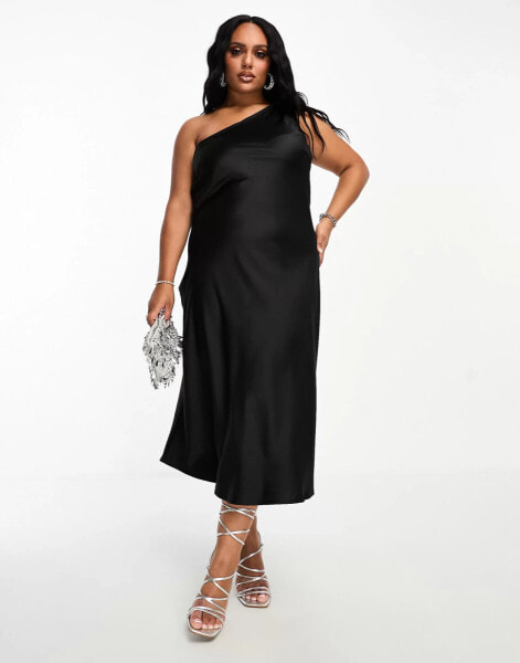 Anaya Plus one shoulder midi dress in black