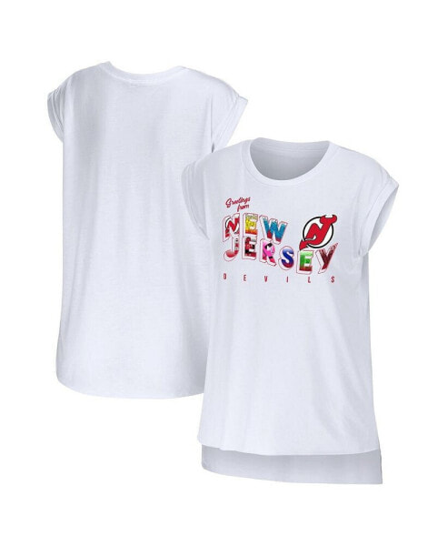 Women's White New Jersey Devils Greetings From Muscle T-shirt