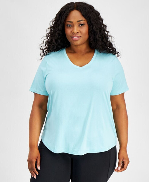 Plus Size Curved-Hem V-Neck Top, Created for Macy's