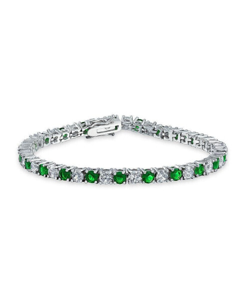 Green White Alternating Green Round Cubic Zirconia 12.00 CT 4 Prong Basket Set Solitaire CZ Tennis Bracelet 7.5 Inch