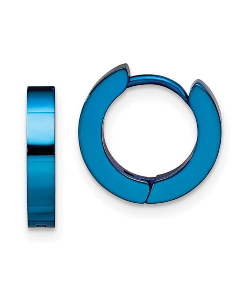 Stainless Steel Brushed Blue IP-plated Hinged Hoop Earrings