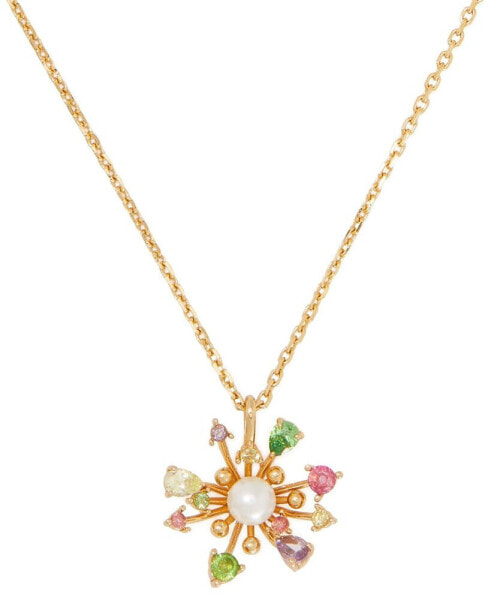 Gold-Tone Multicolor Cubic Zirconia & Imitation Pearl Flower Mini Pendant Necklace, 16"+ 3" extender