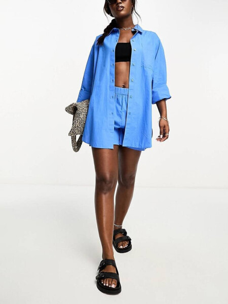 Lindex relaxed poplin beach shirt co-ord in blue