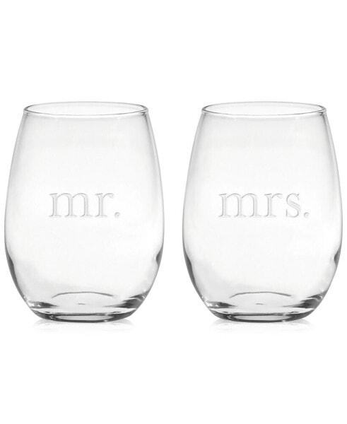 Mr. & Mrs. Stemless Wine Glasses, Set of 2