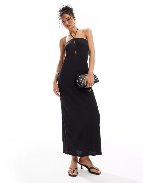 YAS halterneck maxi dress in black - BLACK