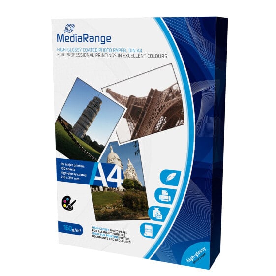 MEDIARANGE MRINK105 - White - High-gloss - 160 g/m² - Inkjet - A4 - 100 sheets