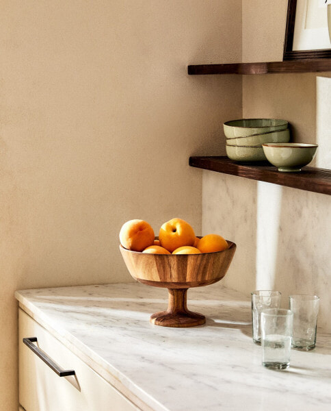 Acacia wood fruit bowl with stand