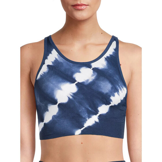 Avia Sports Bra Women's 2XL Blue Tie Dye Nylon Stretch Round Neck Strappy Back