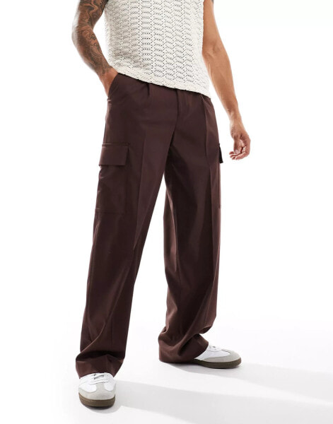 ASOS DESIGN smart low-rise waistband cargo trousers in brown