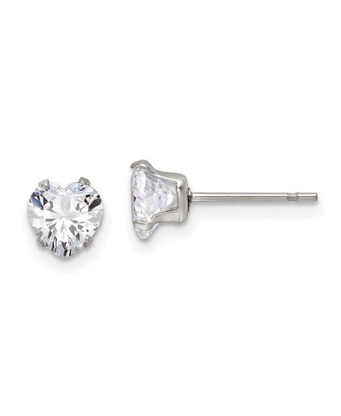 Stainless Steel Polished Heart CZ Stud Earrings