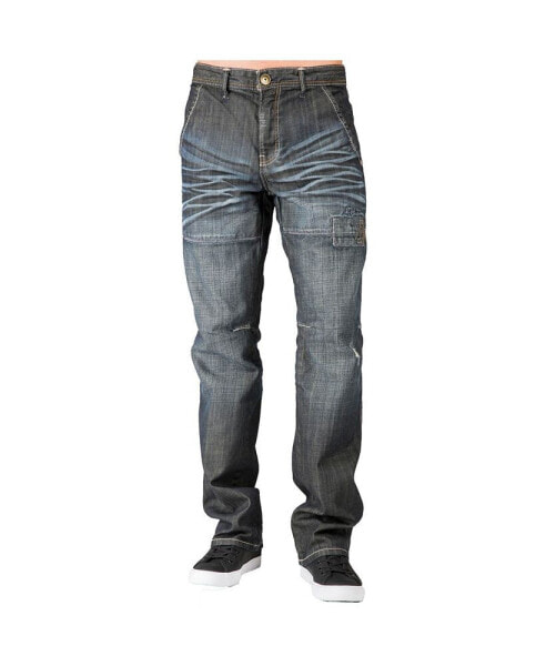 Men's Relaxed Straight Premium Jeans Vintage-like Whisker Ripped & Repaired