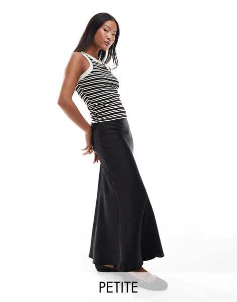 New Look Petite satin bias midi skirt in black