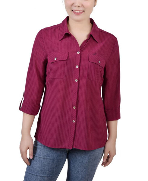 Women's 3/4 Sleeve Windowpane Blouse