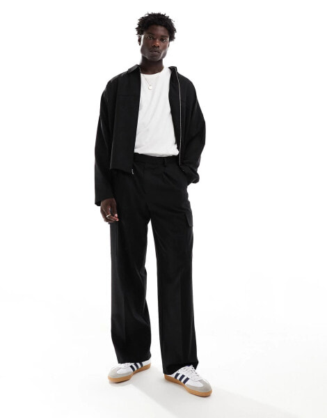 ASOS DESIGN smart co-ord wide cargo trouser in black