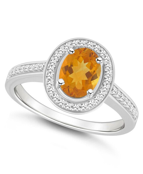 Citrine (1-1/5 ct. t.w.) and Diamond (1/5 ct. t.w.) Halo Ring in Sterling Silver
