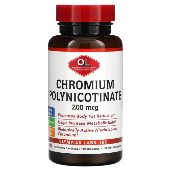 Витамины и минералы Olympian Labs Chromium Polynicotinate, 200 мкг, 100 вегетарианских капсул