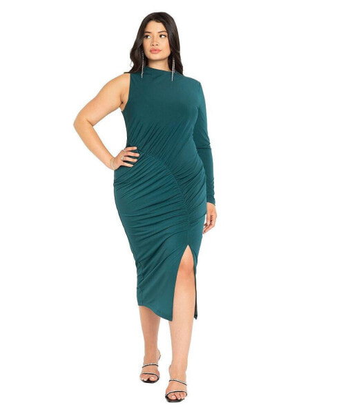 Plus Size One Shoulder Dress With Slit - 18, Dark Sea