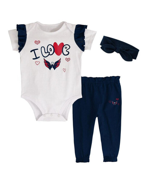 Комплект для малышей OuterStuff Костюм "Я люблю хоккей" белый и синий для младенцев в Вашингтон Капиталс, боди, штаны и ободок