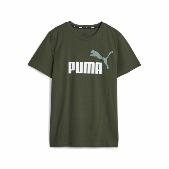 Футболка Puma Ess+ 2 Col Logo для ребенка с короткими рукавами в темно-зеленом цвете
