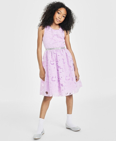 Big Girls Sleeveless Floral Jacquard Dress