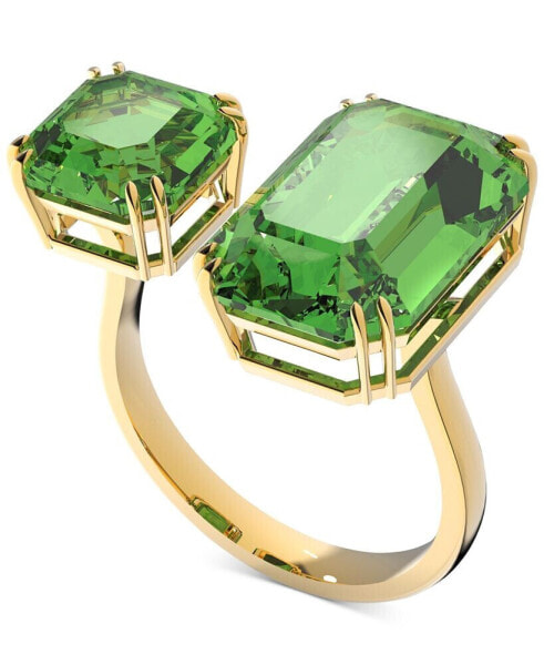 Gold-Tone Green Octagon Crystal Cocktail Ring