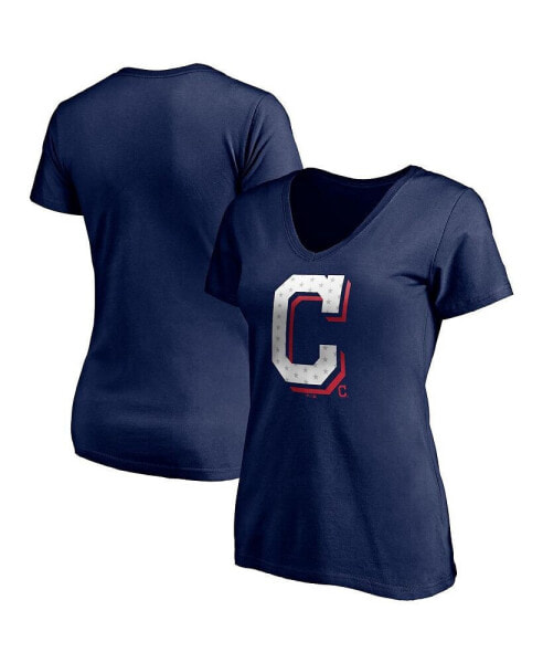 Women's Navy Cleveland Guardians Red White and Team V-Neck T-shirt