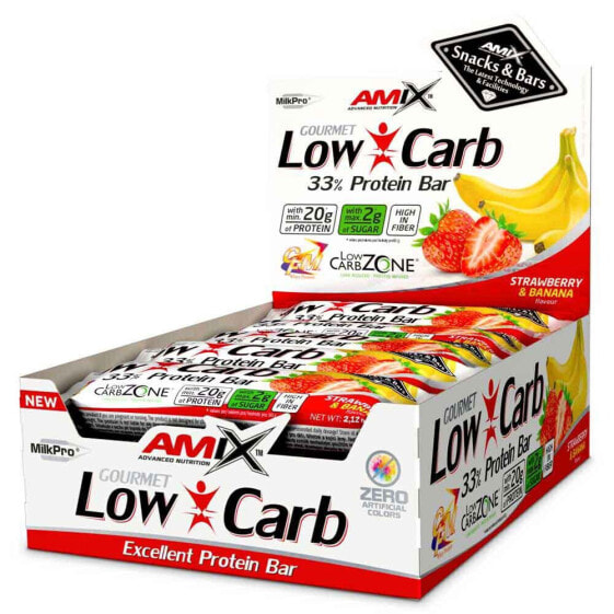 AMIX Low Carb 33% 60g Protein Bars Box Strawberry&Banana 15 Units