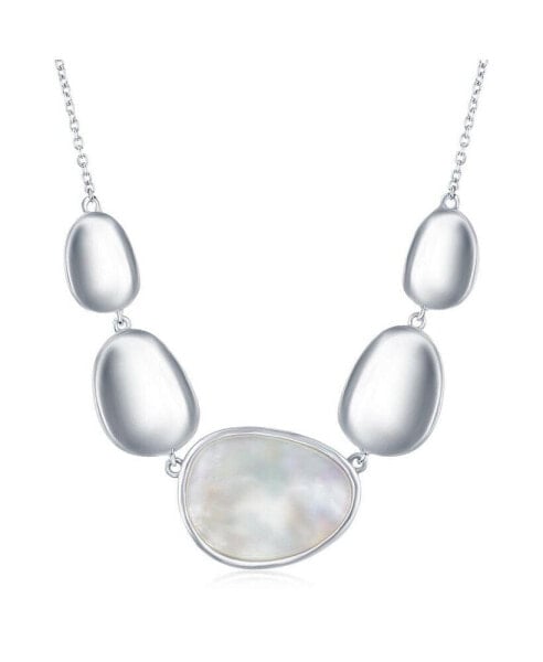 Sterling Silver Shiny Oval Discs with Center Mother of Pearl Necklace