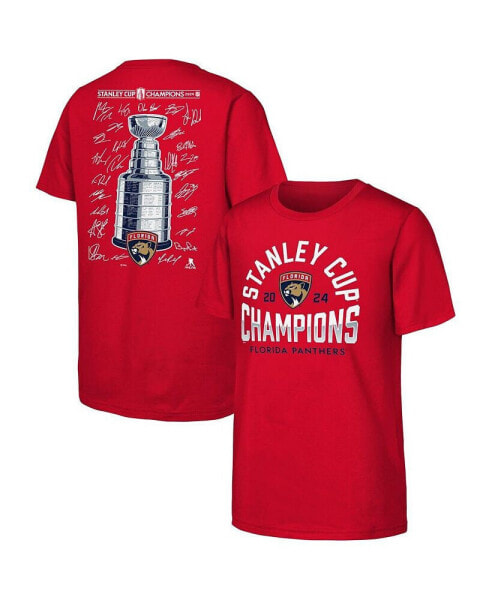 Fanatics Big Boys and Girls Red Florida Panthers 2024 Stanley Cup Champions Signature Roster T-Shirt