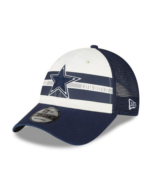 Men's Cream and Navy Dallas Cowboys Team Stripe Trucker 9FORTY Snapback Hat