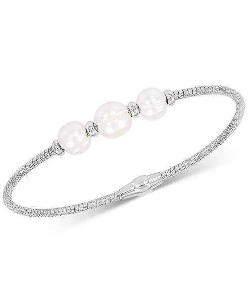 Cultured Freshwater Pearl (7-9mm) Bangle Bracelet in Sterling Silver