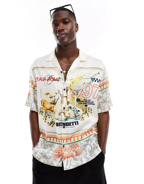 ASOS DESIGN relaxed revere shirt with cocktail placement print