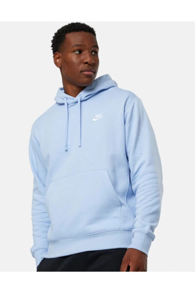 Club Fleece Pullover Mavi Kapüşonlu Spor Sweatshirt
