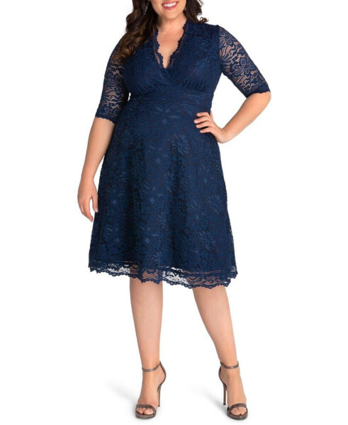 Women's Plus Size Mademoiselle Lace Cocktail Dress with Sleeves