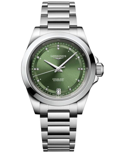 Women's Swiss Automatic Conquest Diamond (1/20 ct. t.w.) Stainless Steel Bracelet Watch 34mm