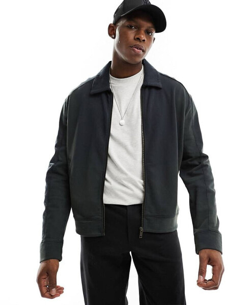 Weekday Norton zip through bomber style cardigan in black wash