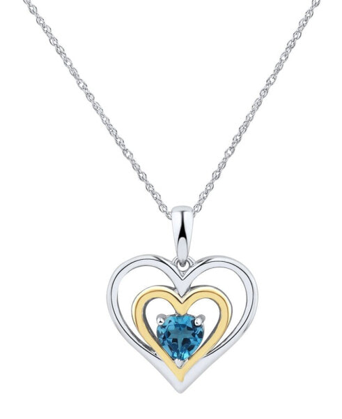 Swiss Blue Topaz Heart 18" Pendant Necklace (1/2 ct. t.w.) in Sterling Silver and 14k Gold