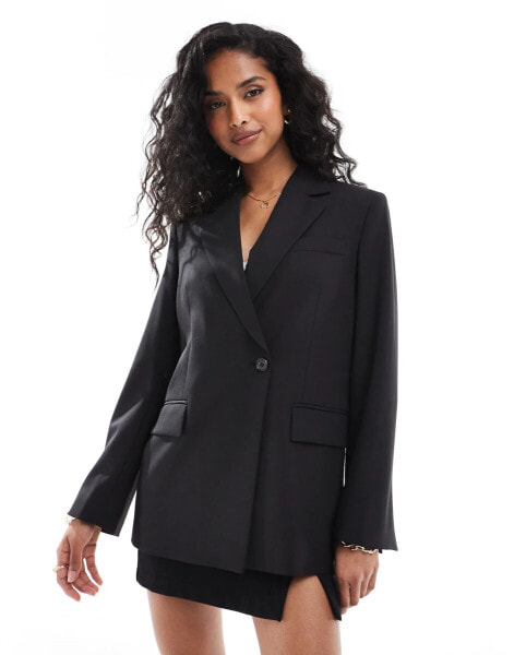 & Other Stories wool blend single breasted blazer in black