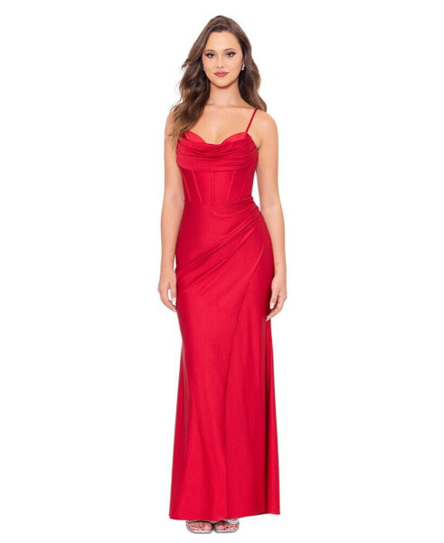 Women's Drape-Neck Sleeveless Sheath Gown