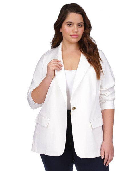 Plus Size Knit One-Button Blazer