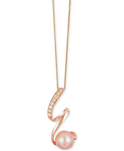 Cultured Freshwater Pearl (8mm) and Diamond (1/10 ct. t.w.) Pendant Necklace in 14k Rose Gold